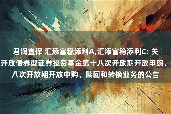 君润宜保 汇添富稳添利A,汇添富稳添利C: 关于汇添富稳健添利定期开放债券型证券投资基金第十八次开放期开放申购、赎回和转换业务的公告