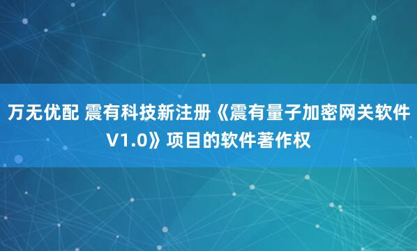 万无优配 震有科技新注册《震有量子加密网关软件V1.0》项目的软件著作权